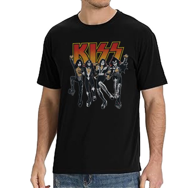 Men's KISS Cotton Rock Fan Pop Rock Music World Tour Black T-Shirt Unisex Adult Slim Fit Black Cartoon T-Shirt