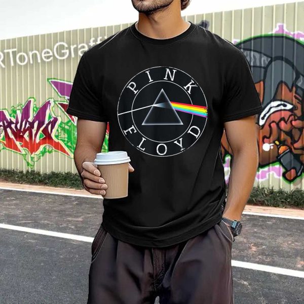 Men's Pink Floyd Rock Band Prism Circle Logo T-Shirt Album Rock Music T Shirt Black Collection World Tour Black Unisex T-Shirt - Image 6