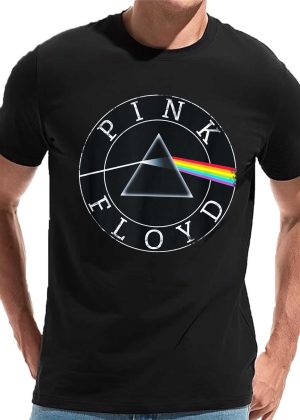 Men's Pink Floyd Rock Band Prism Circle Logo T-Shirt Album Rock Music T Shirt Black Collection World Tour Black Unisex T-Shirt