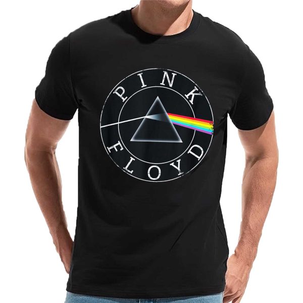 Men's Pink Floyd Rock Band Prism Circle Logo T-Shirt Album Rock Music T Shirt Black Collection World Tour Black Unisex T-Shirt
