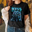 Men's KISS Blue Lightning Cotton Rock Fan Pop Rock Music World Tour Black T-Shirt Unisex Adult Slim Fit Black Cartoon T-Shirt