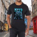Men's KISS Blue Lightning Cotton Rock Fan Pop Rock Music World Tour Black T-Shirt Unisex Adult Slim Fit Black Cartoon T-Shirt