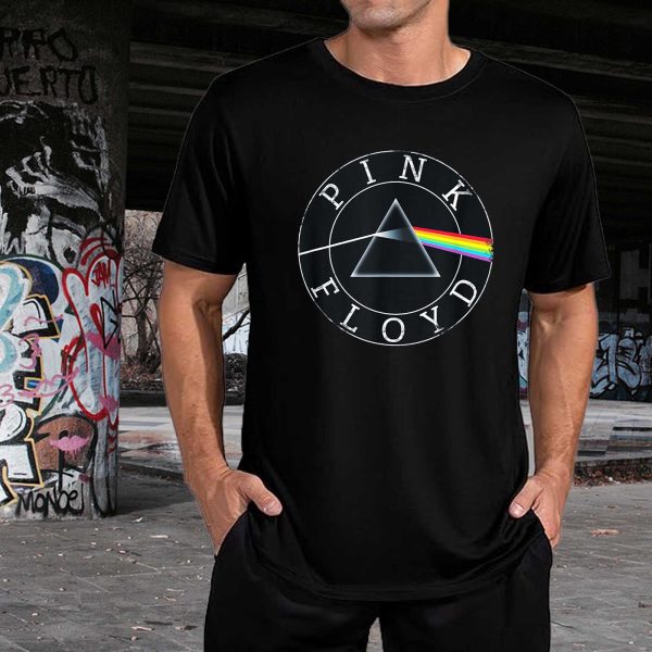Men's Pink Floyd Rock Band Prism Circle Logo T-Shirt Album Rock Music T Shirt Black Collection World Tour Black Unisex T-Shirt - Image 2