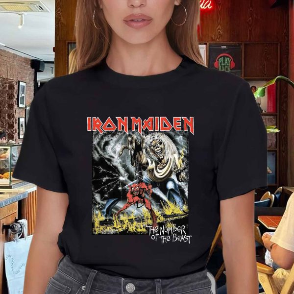 Men's Iron Maiden Eddie Number Of The Beast T-Shirt Vintage Rock Band Fan pop Rock Music World Tour Crewneck Cotton T-Shirt - Image 5