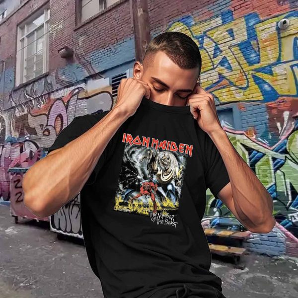 Men's Iron Maiden Eddie Number Of The Beast T-Shirt Vintage Rock Band Fan pop Rock Music World Tour Crewneck Cotton T-Shirt - Image 4