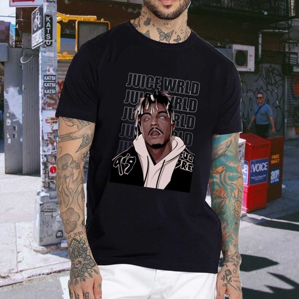 Men's Women's Unisex Juice WRLD Vintage Crewneck Rapper T-Shirt Novelty Graphic Tee Tops T-Shirt Album Rock Music T Shirt Black - Image 3