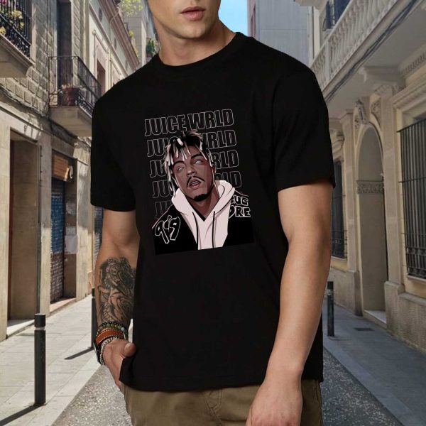 Men's Women's Unisex Juice WRLD Vintage Crewneck Rapper T-Shirt Novelty Graphic Tee Tops T-Shirt Album Rock Music T Shirt Black - Image 2
