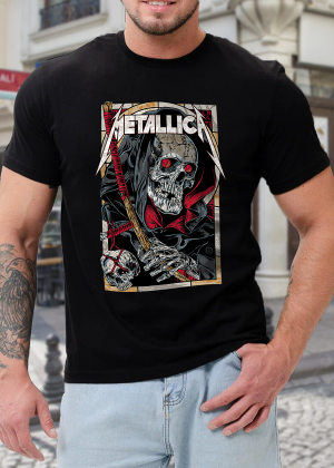 Metallica Death Reaper Classic Fit Men's T-Shirt Tee Cotton Soft Crew Neck Short Sleeve Shirt for Band Music Fans