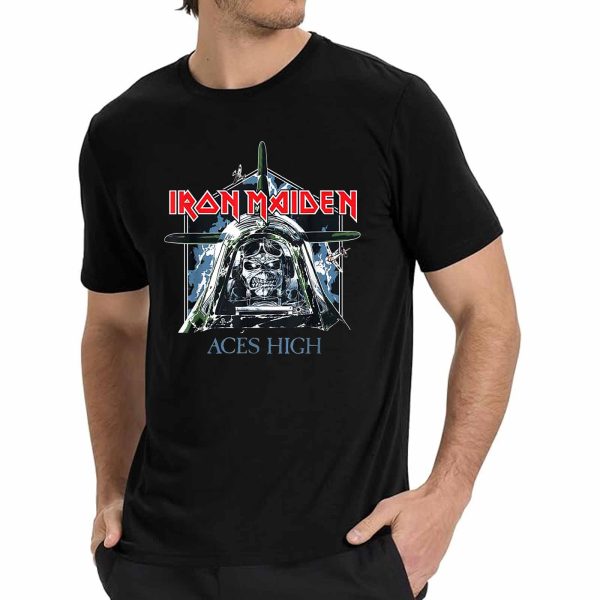 Men's Iron Maiden Band Aces High T-Shirt Vintage Rock Graphic Tee Cotton Rock Fan pop Rock Music World Tour Black T-Shirt - Image 5