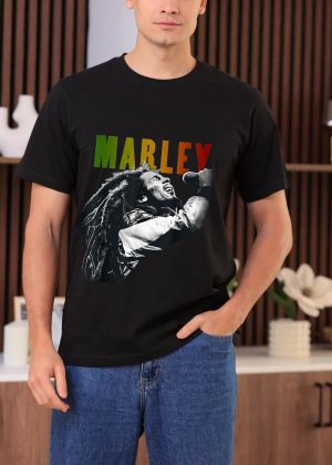 Men’s Bob Marley Band Shirts Handmade T-Shirts Fashion Logo Tee Cotton Women Soft Shirts Crew Neck Short Sleeve Shirt Hip Hop Tee