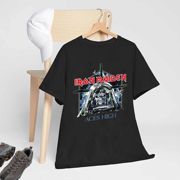 Men's Iron Maiden Band Aces High T-Shirt Vintage Rock Graphic Tee Cotton Rock Fan pop Rock Music World Tour Black T-Shirt - Image 4