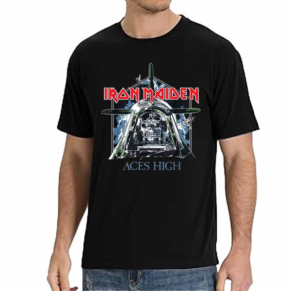 Men's Iron Maiden Band Aces High T-Shirt Vintage Rock Graphic Tee Cotton Rock Fan pop Rock Music World Tour Black T-Shirt