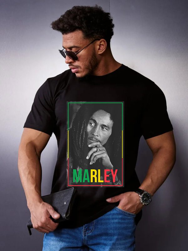 Men’s Bob Marley Band T-Shirt Handmade T-Shirt Fashion Logo Tee Cotton Women Soft Shirts Crew Neck Short Sleeve Shirt Hip Hop Tee Tops