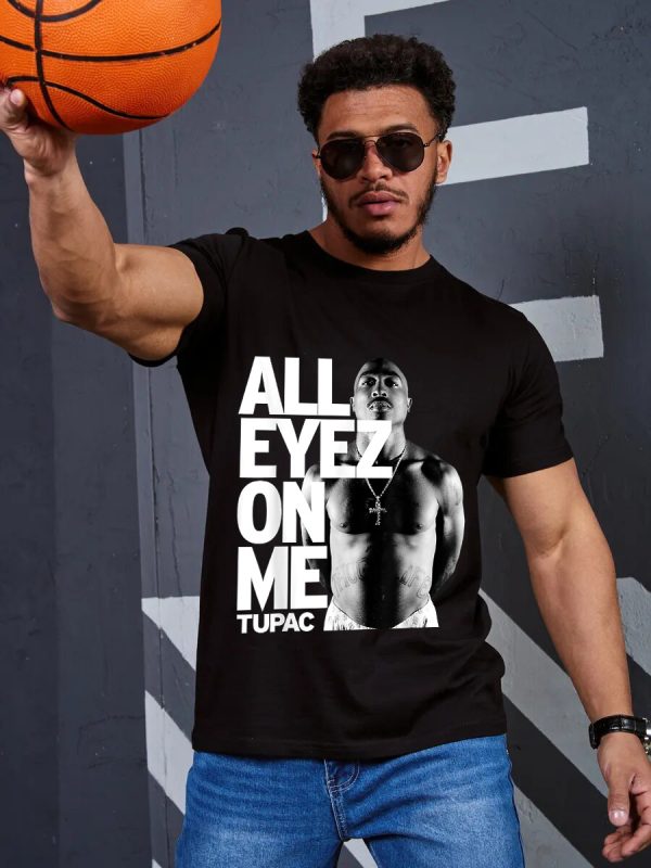 Men Tupac All Eyez On Me T-Shirt Handmade T-Shirts Fashion Logo Tee Cotton Women Soft Shirts Crew Neck Short Sleeve Shirt Hip Hop Tee Top - Image 4