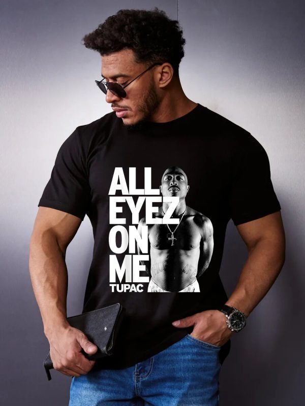 Men Tupac All Eyez On Me T-Shirt Handmade T-Shirts Fashion Logo Tee Cotton Women Soft Shirts Crew Neck Short Sleeve Shirt Hip Hop Tee Top - Image 2