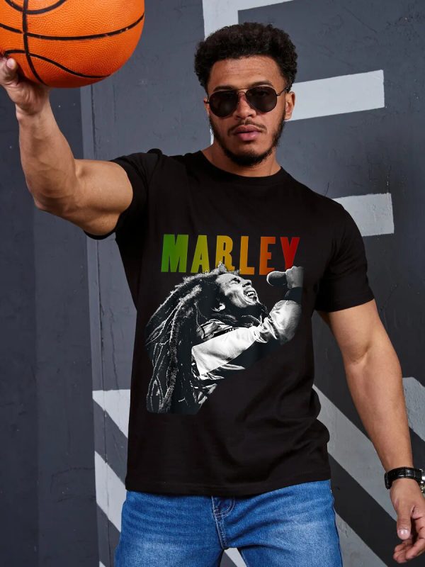 Men’s Bob Marley Band Shirts Handmade T-Shirts Fashion Logo Tee Cotton Women Soft Shirts Crew Neck Short Sleeve Shirt Hip Hop Tee - Image 2