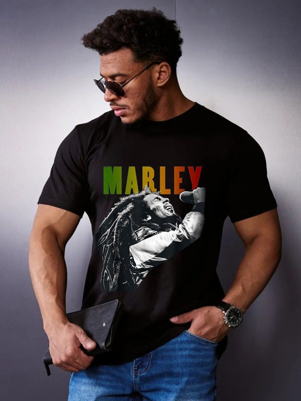 Men’s Bob Marley Band Shirts Handmade T-Shirts Fashion Logo Tee Cotton Women Soft Shirts Crew Neck Short Sleeve Shirt Hip Hop Tee - Image 5