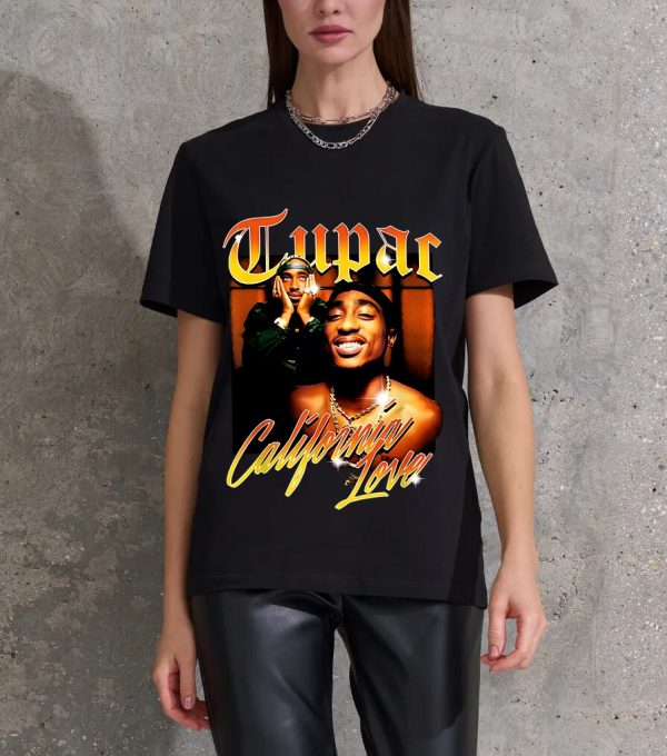 Men Tupac California Love T-Shirt Handmade T-Shirts Fashion Logo Tee Cotton Women Soft Shirts Crew Neck Short Sleeve Shirt Hip Hop Tee Top - Image 2