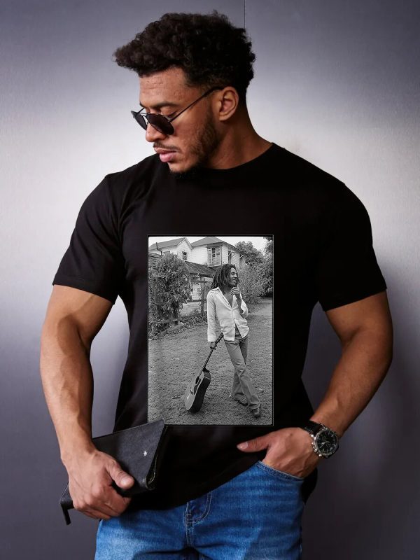 Men Bob Marley Band Shirts Handmade T-Shirts Fashion Logo Tee Cotton Women Soft Shirts Crew Neck Short Sleeve Shirt Hip Hop Tee Top