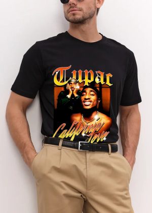 Men Tupac California Love T-Shirt Handmade T-Shirts Fashion Logo Tee Cotton Women Soft Shirts Crew Neck Short Sleeve Shirt Hip Hop Tee Top